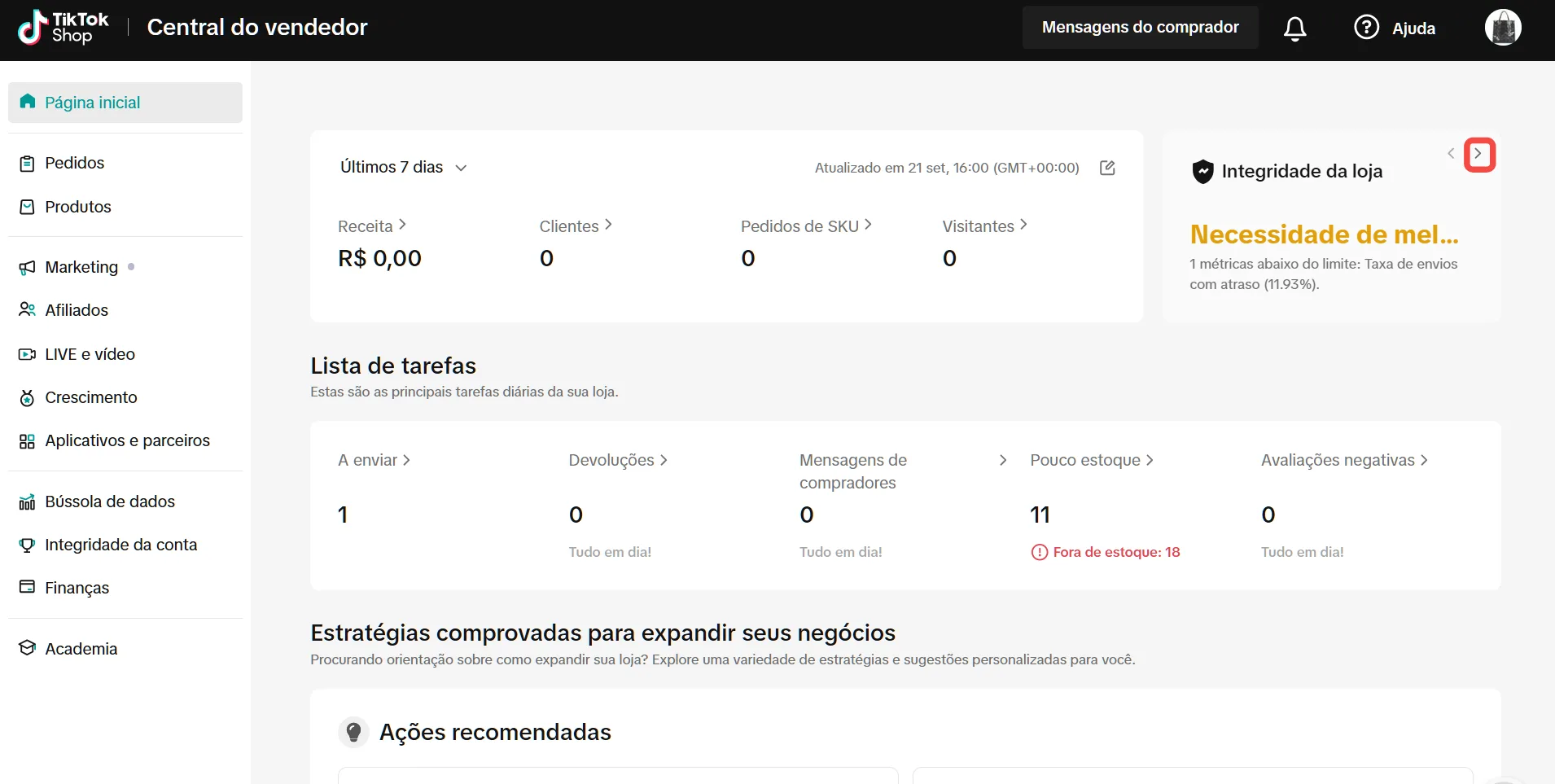 Central do Vendedor do TikTok Shop conectada ao Gumo Hub